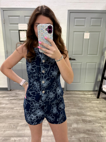 Denim/White Floral Top