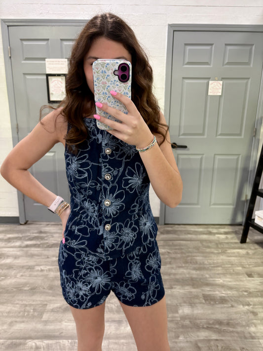 Denim/White Floral Bottoms
