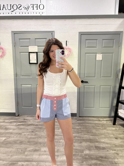 Sleeveless Ribbed Top w Lace Detail