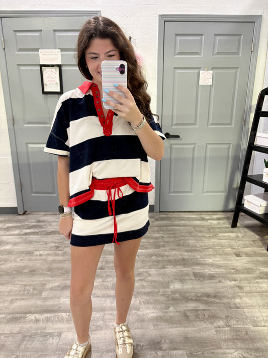 Striped Contrasting Polo Top