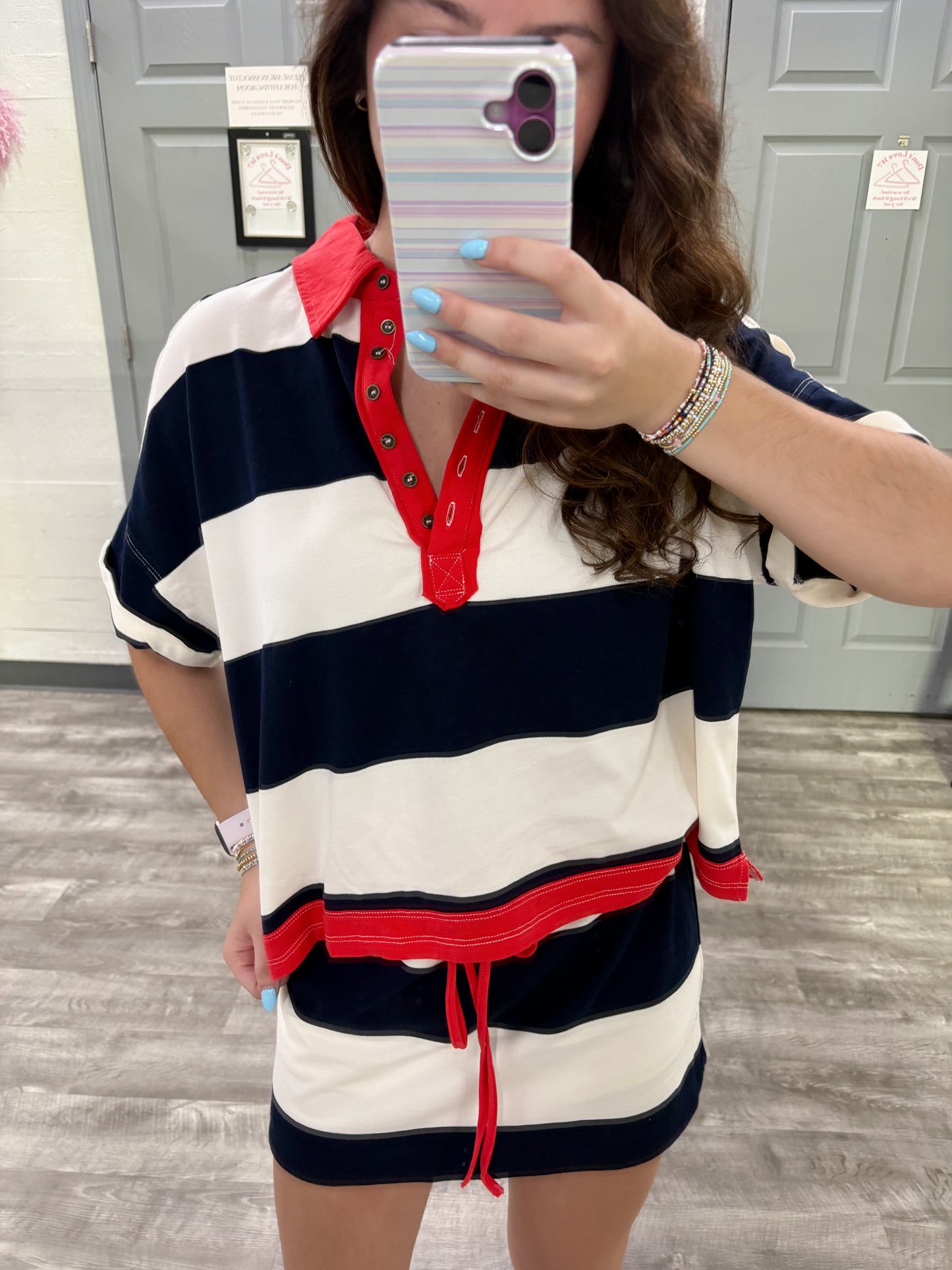Striped Contrasting Polo Top
