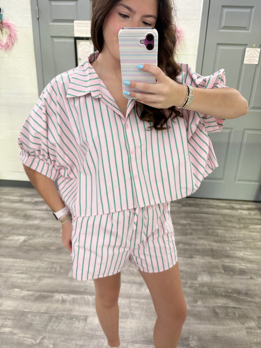Pink/Green Stripe Boxy Set