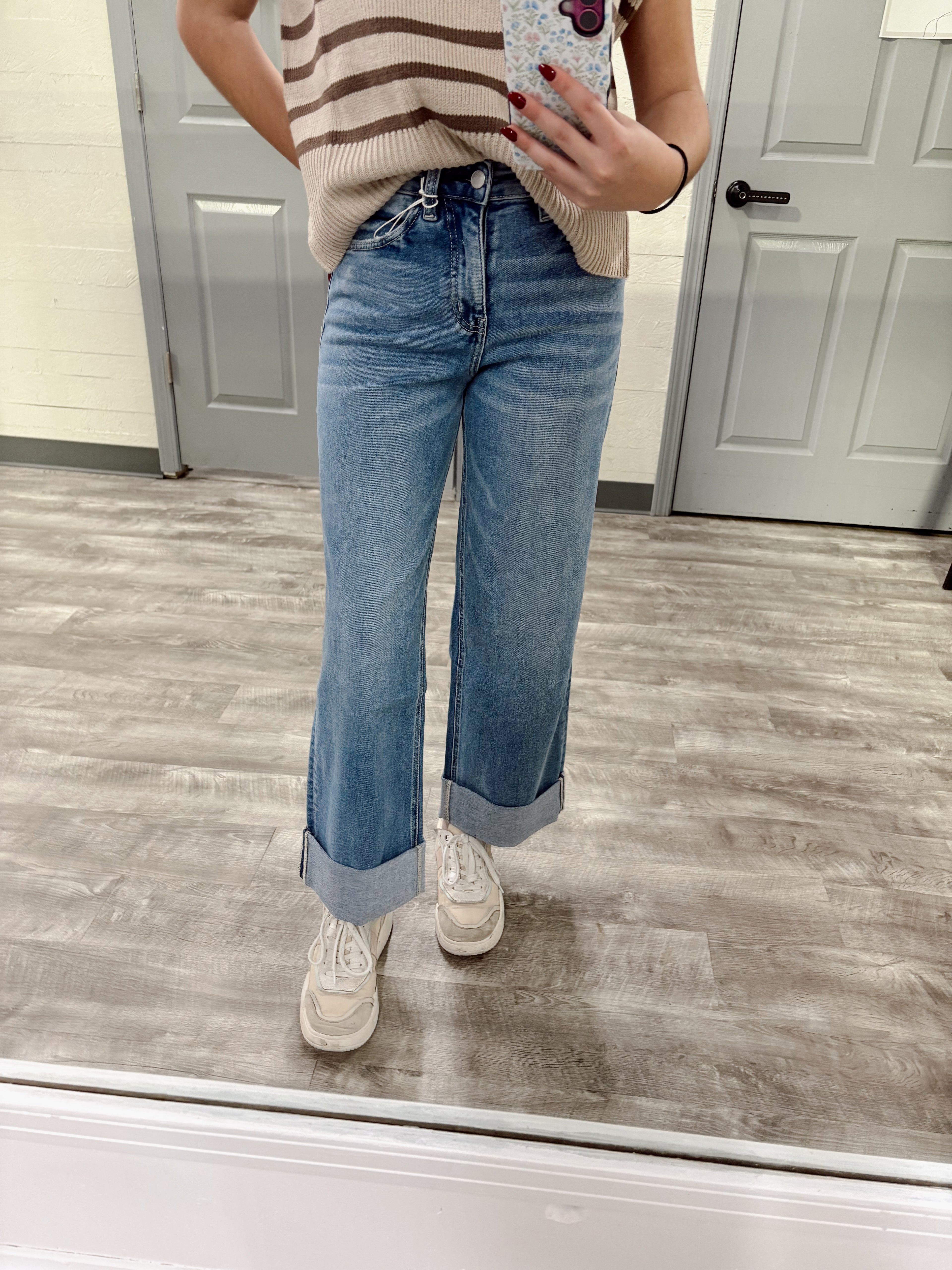 Cuffed Wide Leg Jeans