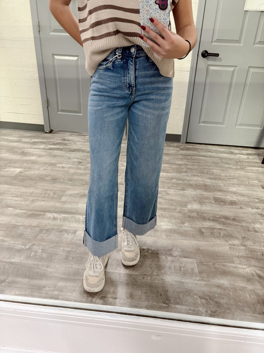 Cuffed Wide Leg Jeans
