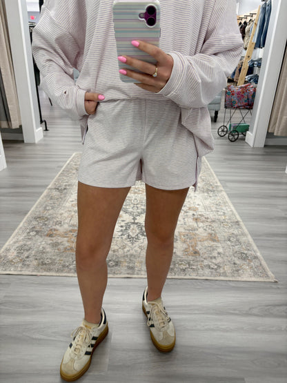 Purple Rib Striped Shorts