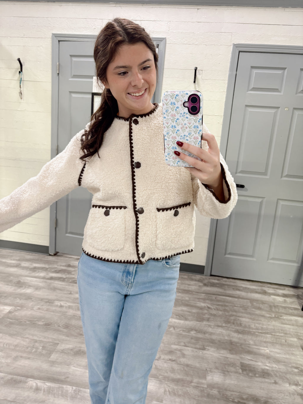 Contrast Hem Sherpa Jacket