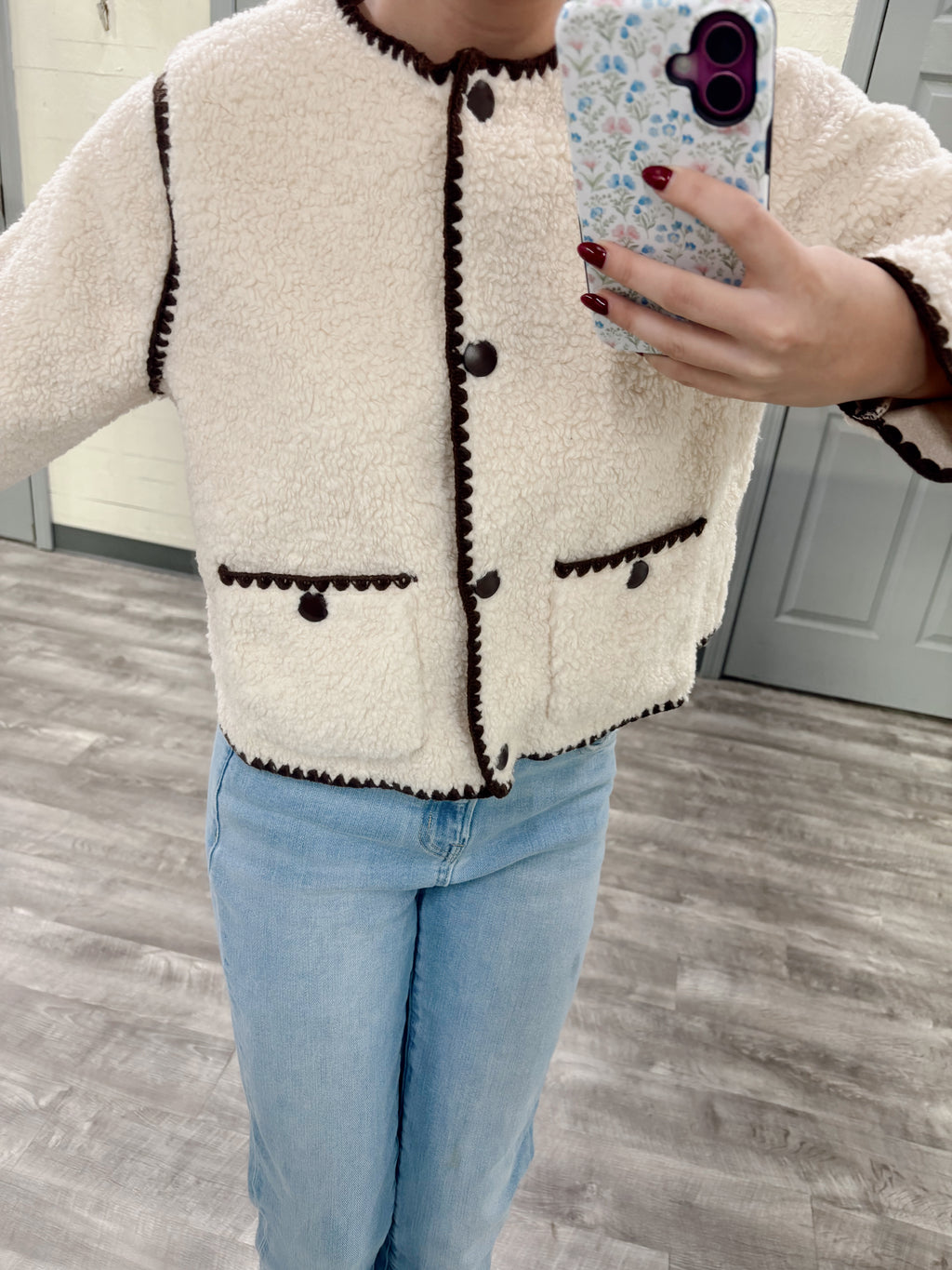 Contrast Hem Sherpa Jacket