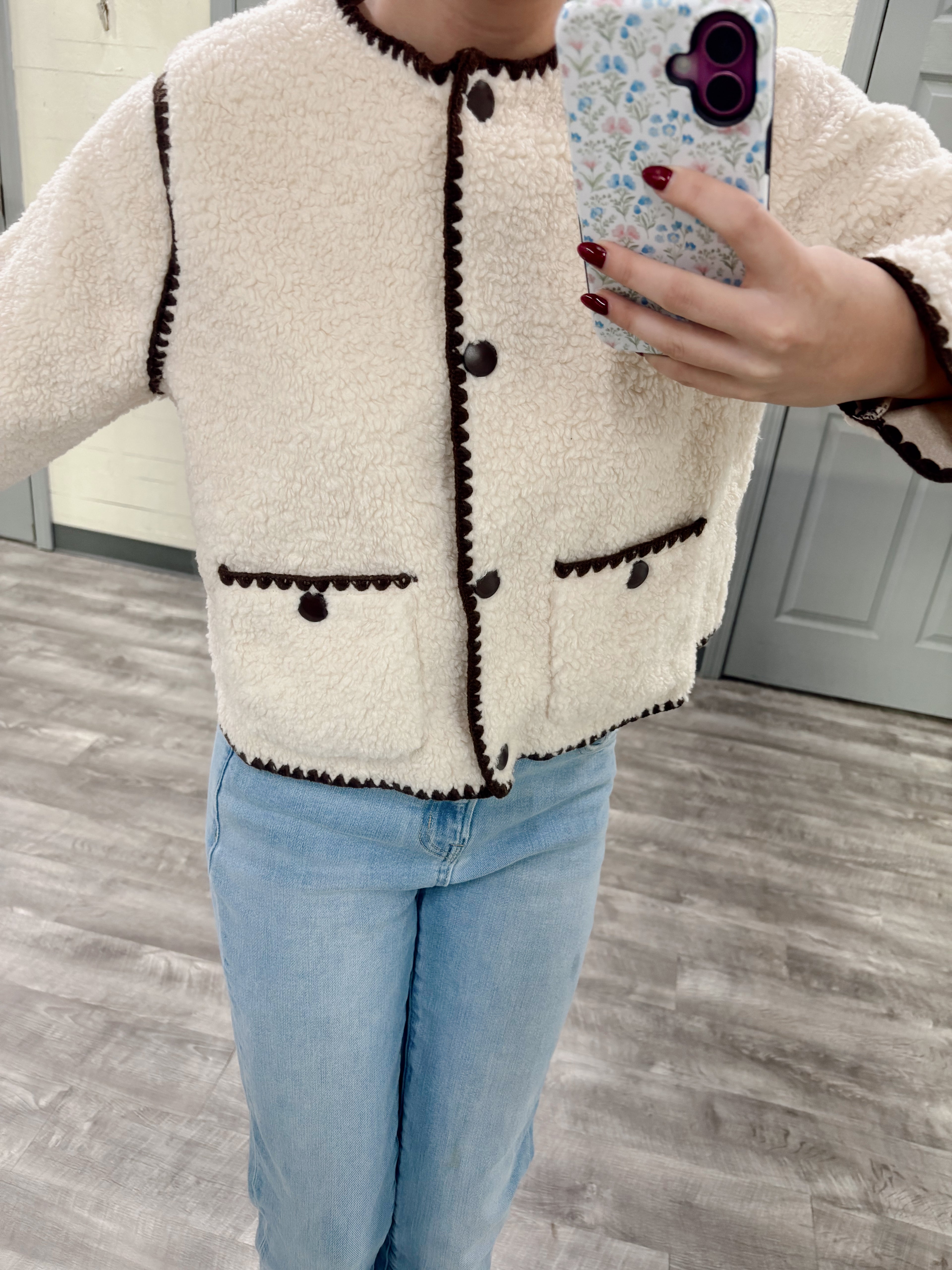 Contrast Hem Sherpa Jacket