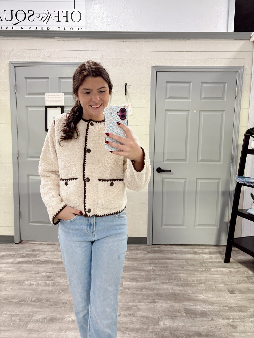 Contrast Hem Sherpa Jacket