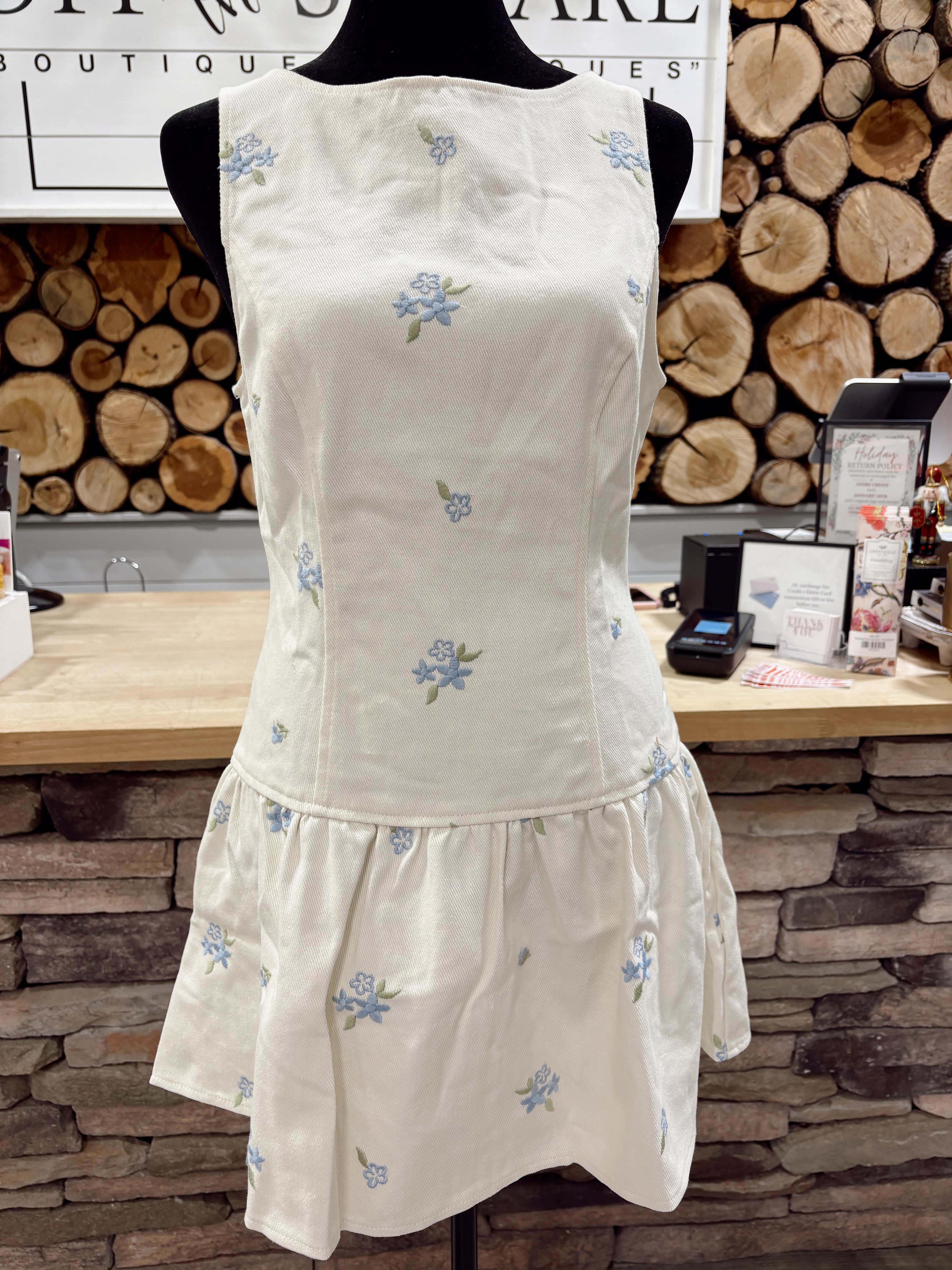 Floral Embroidered Sleeveless Dress