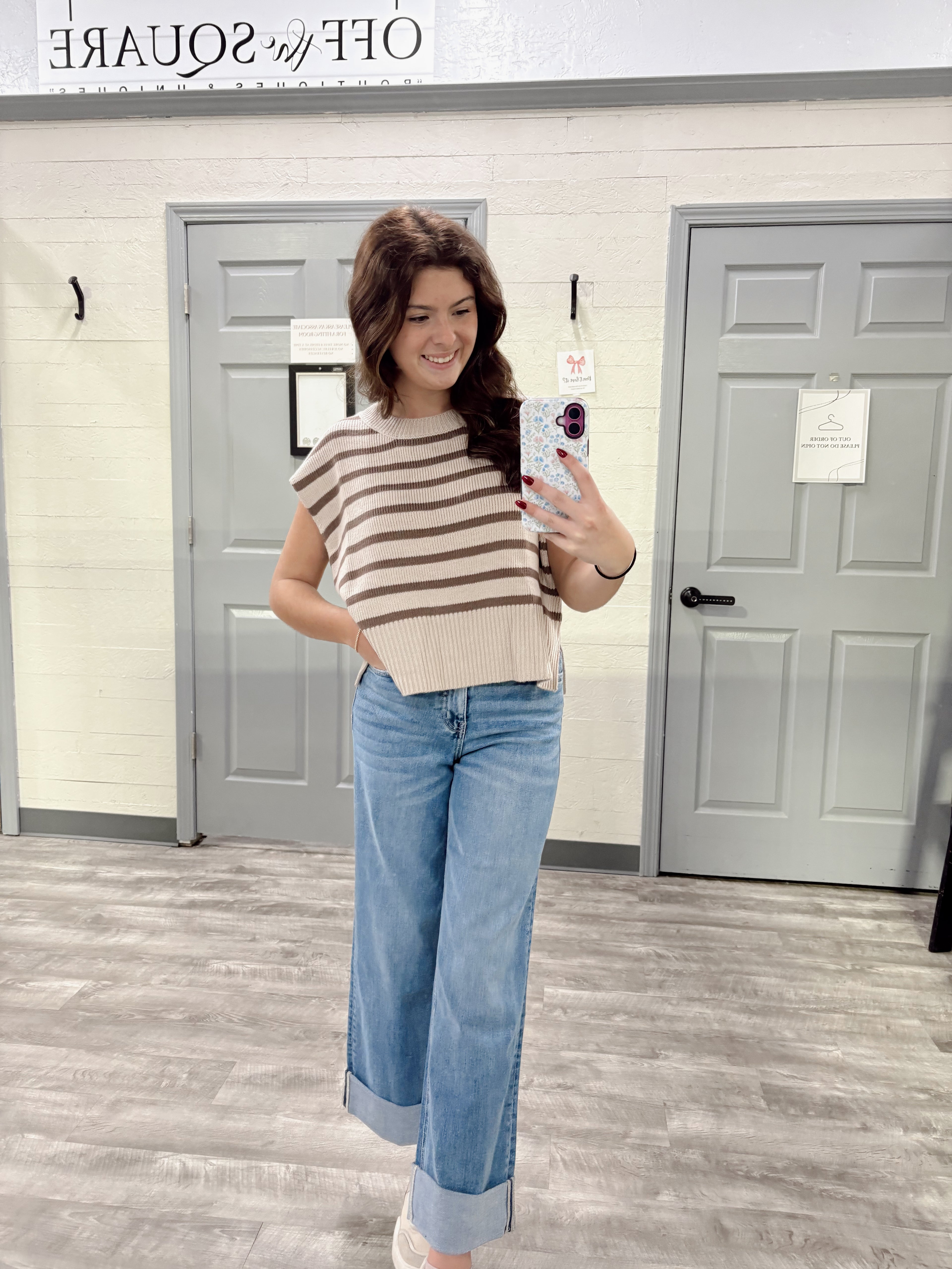 Striped Capped Sleeve Sweater